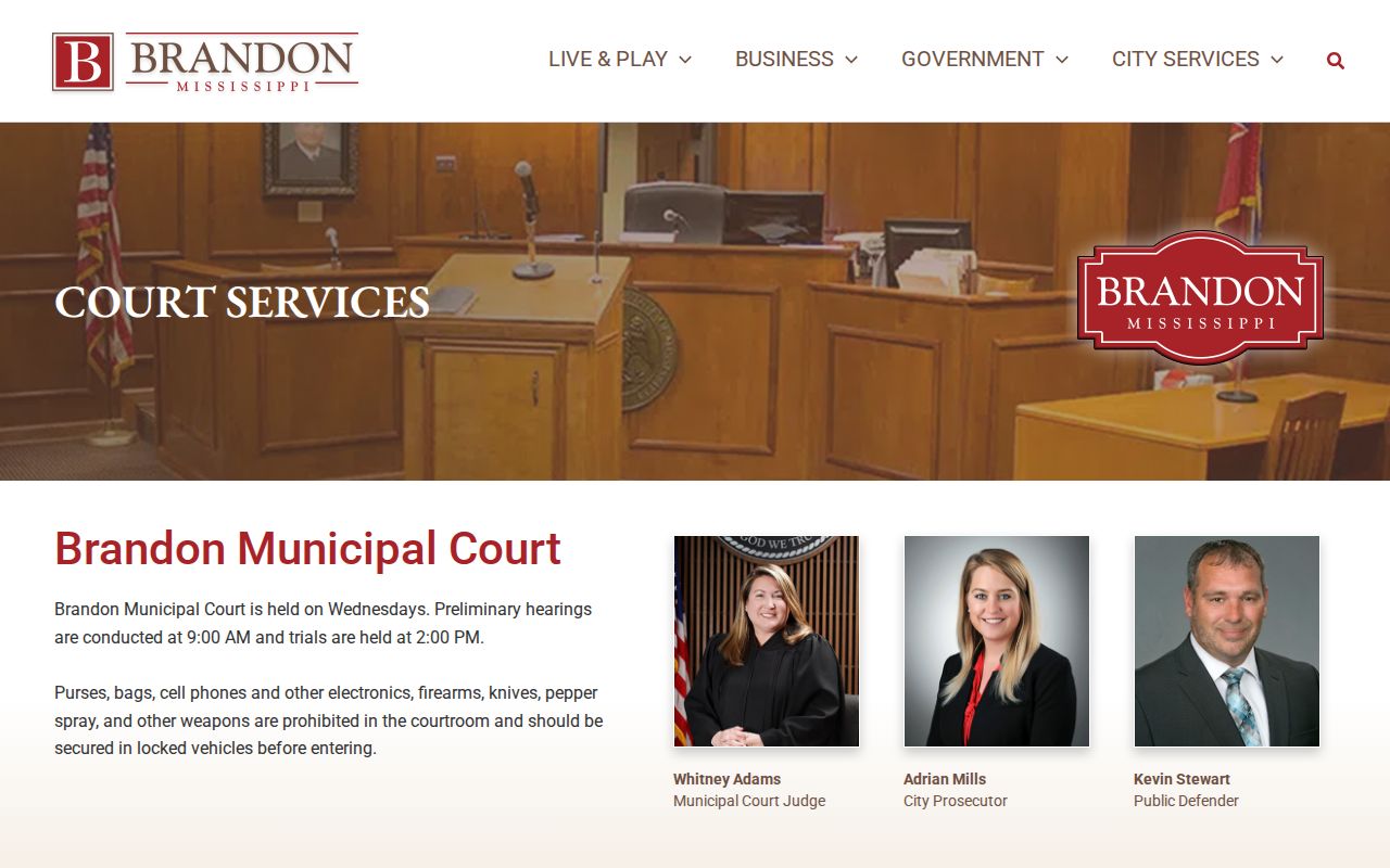Brandon Municipal Court official schedule and traffic information