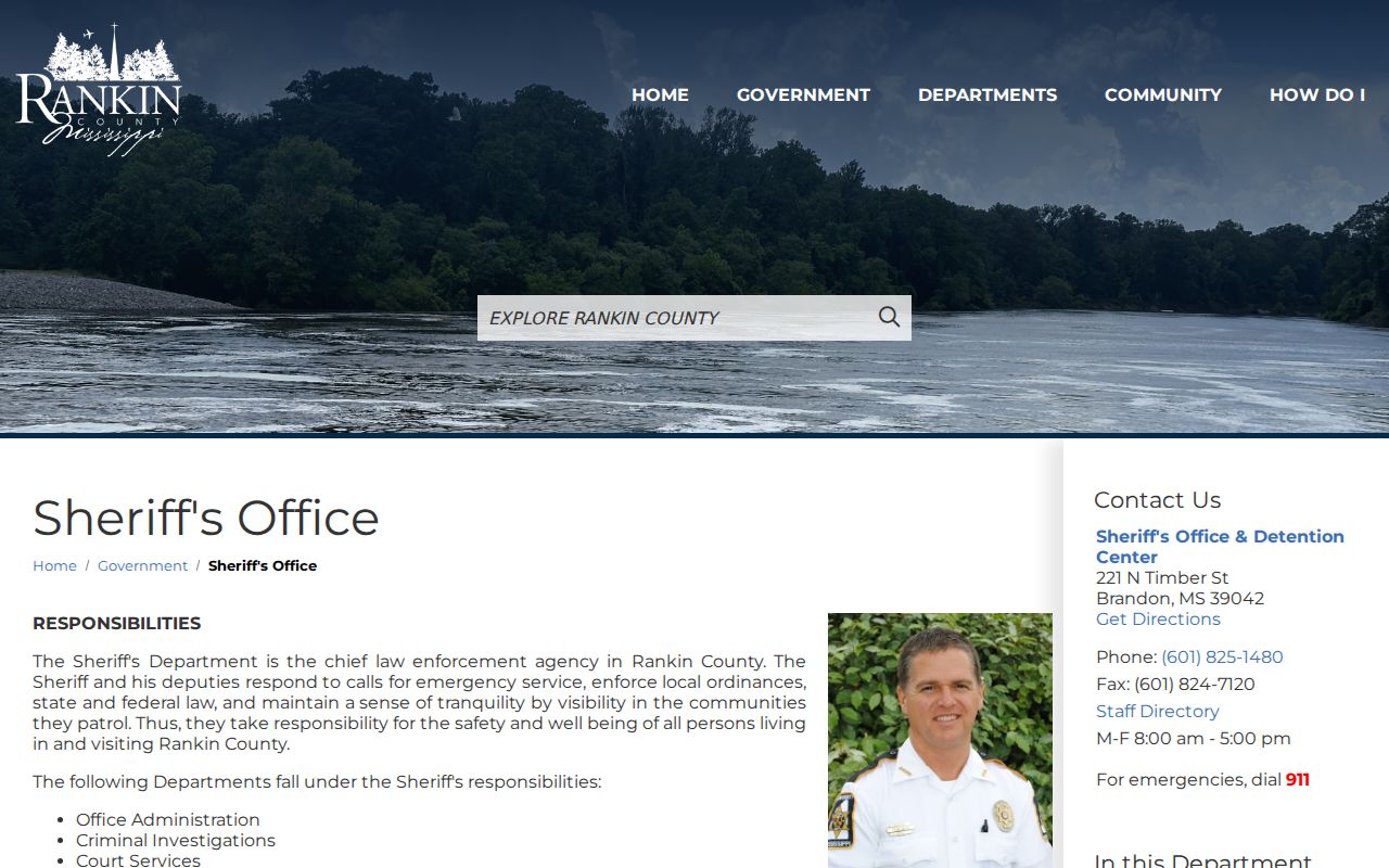 Rankin County Sheriff official department contact page
